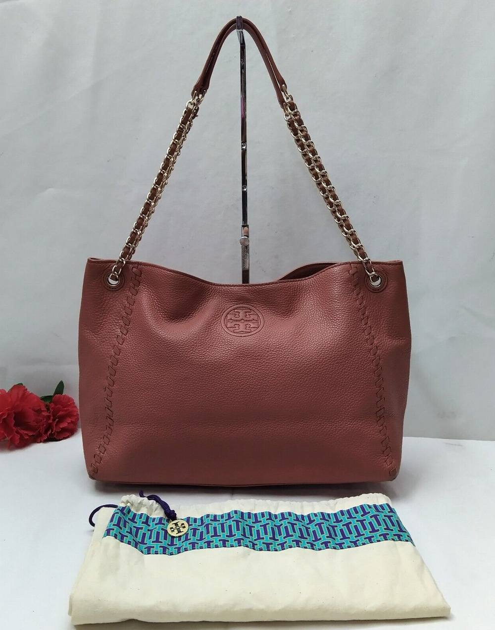 Tory Burch Pink Pebbled Leather Chain Strap Crossbody Shoulder Bag